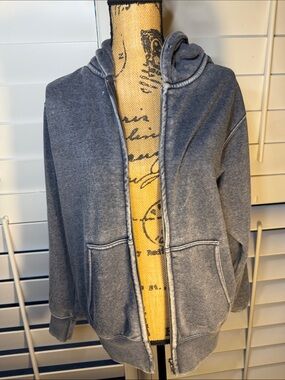 Reflex Washed Navy Blue Zip-Up Hoodie Jacket. Vintage Feel.